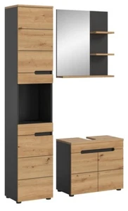 Badezimmermöbel Set Eiche Badmöbel Badezimmerschrank Waschtisch mit Spiegel - Bild 1 von 7
