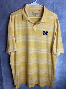 Michigan Wolverines Polo Shirt Mens 2XL Columbia Golf Blue Yellow Stripe - Picture 1 of 17