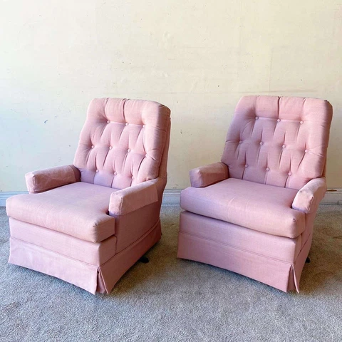 Mid Century Modern Pink Tufted Swivel Chairs Cover