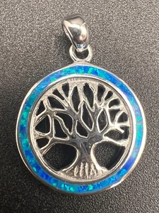 Colgante Árbol de la Vida Hecho a Mano Ópalo Redondo en Plata de Ley 925 Filigrana Joyería - Imagen 1 de 8