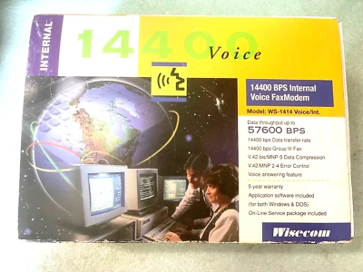 RARE NEW IN RETAIL BOX WISECOM WS-1414 14000 VOICE FAX MODEM RM00-MSBX6 - Image 1 of 2
