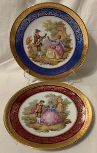 Vintage Meissner Limoges P.130 Fragonard Courting Couple 9.5” Cabinet Plate Pair - Picture 1 of 6