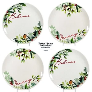 NEW Better Homes & Gardens WINTER BOTANICAL - MERRY & BELIEVE 9" Plate Set 4pc - Picture 1 of 23