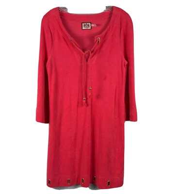 Juicy Couture Terry Cloth Dress Sz Medium Pink Metal Grommet Detail Tie Front  - Image 1 of 4