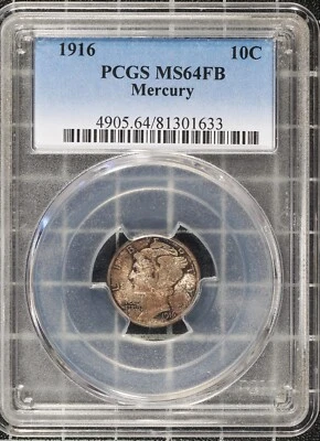 1916 Mercury Dime - PCGS MS64FB - Silver Obsolete Type Coin - Toned - Image 1 of 4