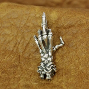 925 Sterling Silber Mittelfinger Totenkopf Hand Anhänger Herren Biker Anhänger TA184A - Bild 1 von 12