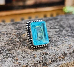 Anello acquamarina anello delicato fatto a mano anello argento 925 anello pietra preziosa - Foto 1 di 5