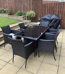 6 Seater Rattan Dining Set Large Patio Garden Table and Chairs Outdoor Furniture - Picture 1 of 41