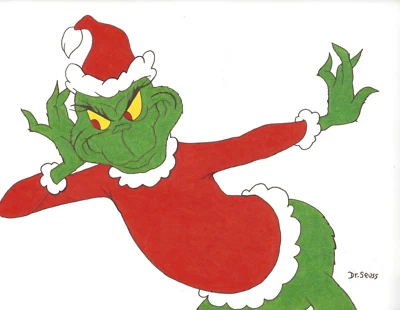 Dr. Seuss Dibujo GRINCH ~ Arte Original Firmado 🏅 Foto 1 de 4
