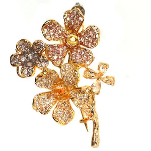 Piedra Preciosa Amarillo Zafiro Broche de Flor 925 Plata de Ley 18K Oro - Imagen 1 de 5