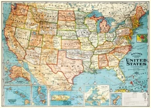 Cavallini & Co. USA United States of America Map Poster, Archival Paper, Matte - Picture 1 of 4