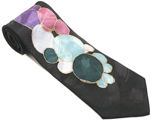 Funky Necktie Pierre Balmain 100% Silk Black Purple Pink Aqua France 56" x 3.75" - Picture 1 of 7