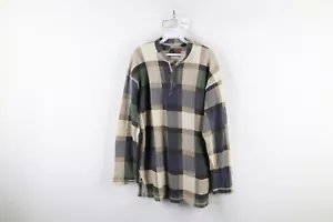 Vtg 90s IOU Streetwear Mens M Checkered Thermal Waffle Knit Henley T-Shirt USA - Picture 1 of 16