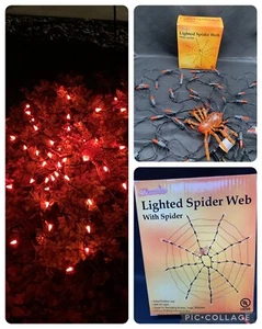 3 Fuß Halloween Spinnennetz Netz Licht mit orangefarbenen Lichtern und 4 Zoll Spinne - Bild 1 von 12