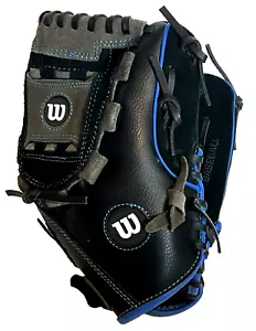 Youth Wilson A350 11" Baseball Glove Right Hand Throw Leather Black Gray Blue - Picture 1 of 8