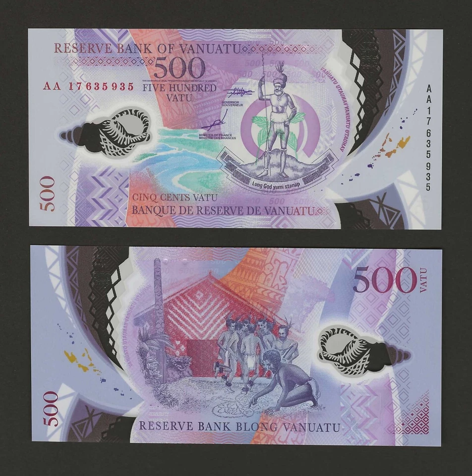 VANUATU 500 Vatu 2017, P-18, Prefix AA, Beautiful Polymer Note, Original UNC - Image 1 of 1