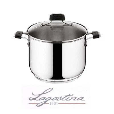 LAGOSTINA PENTOLA ALTA TEMPRA IN ACCIAO INOX E COPERCHIO VETRO CM 18 20 22 24 26 - Immagine 1 di 4