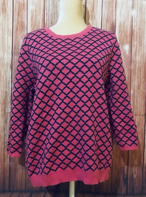 Suéter XL para mujer Liz Claiborne rosa azul peso medio tejido mangas 3/4 suave  Foto 1 de 4