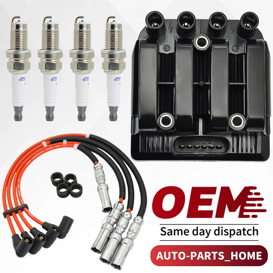 ✅Ignition Coil +4 Spark Plugs + Wires For Jetta Beetle Golf Clasico 2.0L UF484 ✅ - Image 1 of 4