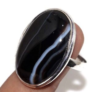Banded Black Onyx 925 Silver Plated Gemstone Handmade Ring US 11 New Arrival GW