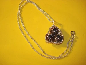 Vintage Mod Silver Wired Nest W 3 Floral Eggs Necklace - Picture 1 of 4