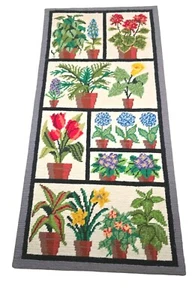 Vintage große Crewel Handarbeit Kunst getopfte Zimmerpflanzen 1970er 28,5"x13,5" - Bild 1 von 8