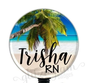 Carrete de insignia retráctil de playa tropical, titular de tarjeta de identificación con nombre personalizado - GG4298 - Imagen 1 de 8