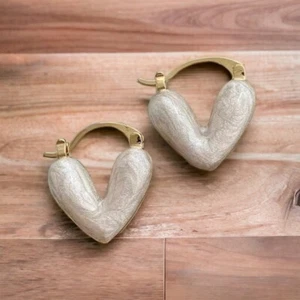Heart Shape Pearl Like Huggie Hoop Earrings 14k Gold Plated - Picture 1 of 4