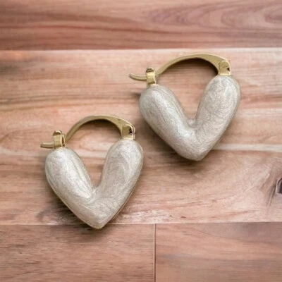 Heart Shape Pearl Like Huggie Hoop Earrings 14k Gold Plated - Image 1 of 4