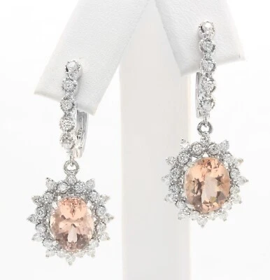 Morganita natural de 7,20 quilates y diamantes en pendientes de oro blanco macizo de 14 quilates Foto 1 de 4