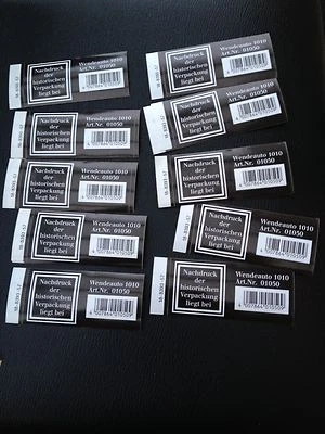    10 x  Schuco Karton Aufkleber Wendeauto 1010  von ca. 1995 - Bild 1 von 4