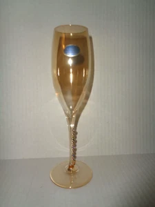 Bormioli Rocco FRANCO CRYSTAL LUSTER FLUTE CHAMPAGNE GLASS w/ Rhinestones STEM - Picture 1 of 11