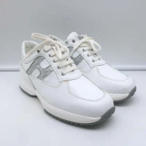Hogan Interactive Glitter H Low Top Sneakers White Leather Size 34 - Picture 1 of 12