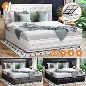 Oikiture Bed Frame Queen Double King Single Size Base With Storage Gas Lift - Picture 1 of 32