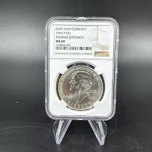 1993-P Thomas Jefferson Commemorative Dollar MS69 NGC Brown Label - Picture 1 of 4