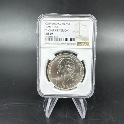 1993-P Thomas Jefferson Commemorative Dollar MS69 NGC Brown Label - Image 1 of 4