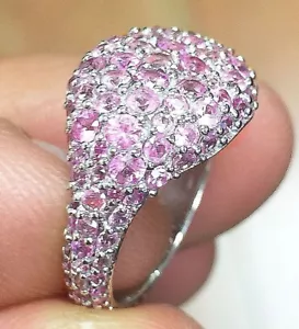 14K White Gold Round Natural Pink Saphhire Eternity Band Ring Pave Pinky 2.00ctw - Picture 1 of 5