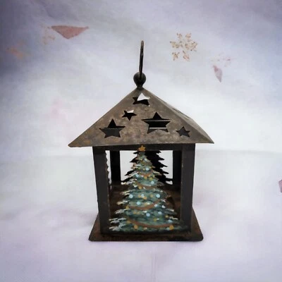 Candelabro votivo linterna de árbol de Navidad de metal rústico envejecido *oxidado* Foto 1 de 4