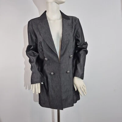 Chaqueta Blazer MING WANG Mujer Ajuste A Medida Gris Plata Cuello Muescas Talla M 29 Foto 1 de 4