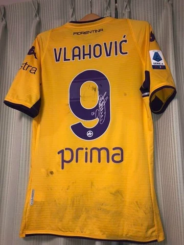 Match Worn Signed Vlahovic Fiorentina Jersey soccer Shirt 21/22 Size XL Juventus Cover