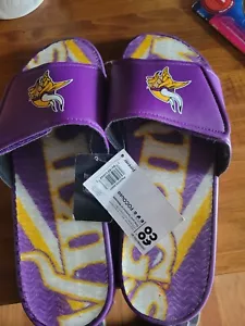 FOCO Mens NFL Team Logo Sport Shower Gel Slide Flip Flop Vikings Xl 13-14 - Picture 1 of 2