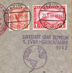 GERMANY Air GRAF ZEPPELIN 1m Cover 1932 *1.SÜDAMERIKAFAHRT* Cachet Rio KZ89 - Picture 1 of 9