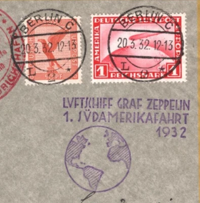 GERMANY Air GRAF ZEPPELIN 1m Cover 1932 *1.SÜDAMERIKAFAHRT* Cachet Rio KZ89 - Image 1 of 4