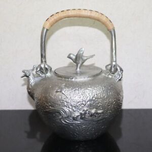 [Fujita Vase] Pure Tin Kyusu Tea Pot Nami Chidori 100? Hannya Taiju