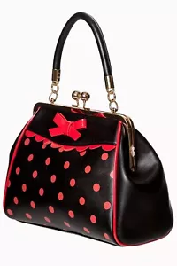 Black Red Polk Dot Bow Retro Vintage Rockabilly Crazy Little Bag Thing BANNED - Picture 1 of 4