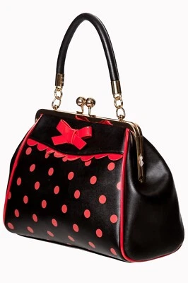 Black Red Polk Dot Bow Retro Vintage Rockabilly Crazy Little Bag Thing BANNED - Image 1 of 4