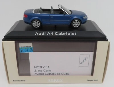 NOREV 1/43 AUDI A4 B6 CABRIOLET BLU METAL 2002-2005 #830001 IN BOX - Immagine 1 di 4