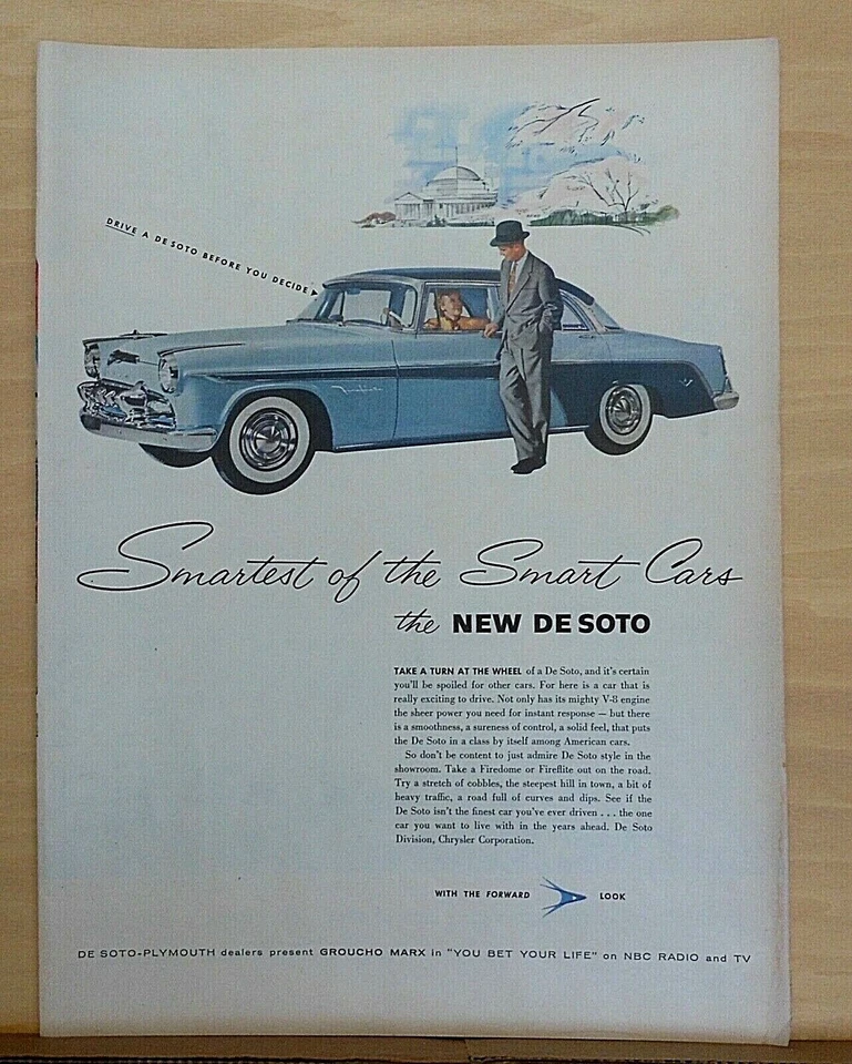 Anuncio de revista 1955 para DeSoto - El más inteligente de los coches inteligentes, Fireflite azul Foto 1 de 1