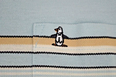 Camisa Penguin De Colección Camisa Penguin Co Talla M/L Años 80 Azul Pálido Tostado Negro Rayas Foto 1 de 4