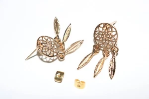 1 Pair Gold Silver Indian Goa Inka Sun Feather Ear Studs Hangers Indie - Picture 1 of 4